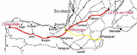 Carte du Camino : Le Puy - Roncevaux - Compostelle